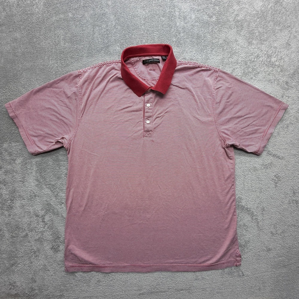 Greg Norman Polo Shirt Mens‎ XL Red Striped 100% Cotton Golf Short Sleeve